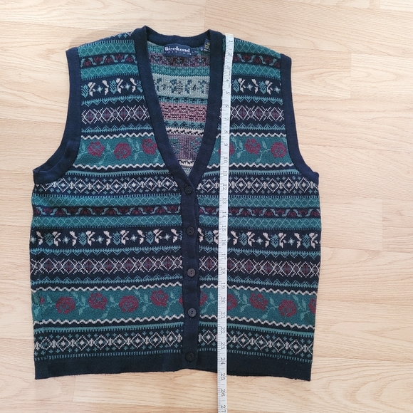 Blue & Green Grandpa Sleeveless Knit Sweater Vest - L - Picture 7 of 8
